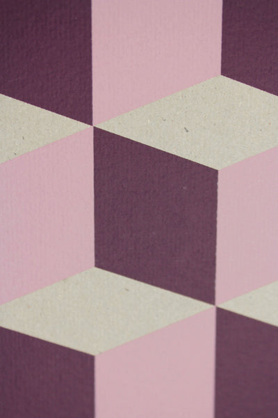 Cubes Pink Purple on grey cardboard