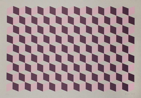 Cubes Pink Purple on grey cardboard