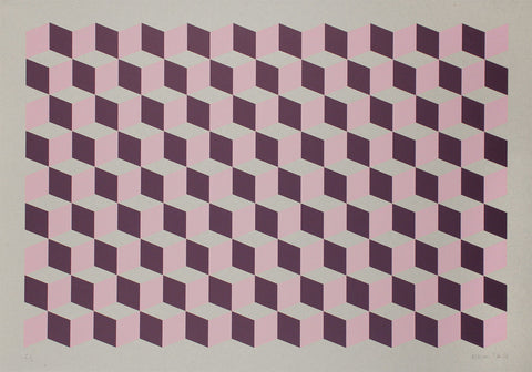Cubes Pink Purple on grey cardboard