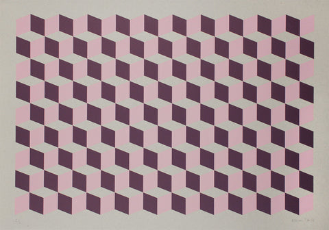 Cubes Pink Purple on grey cardboard